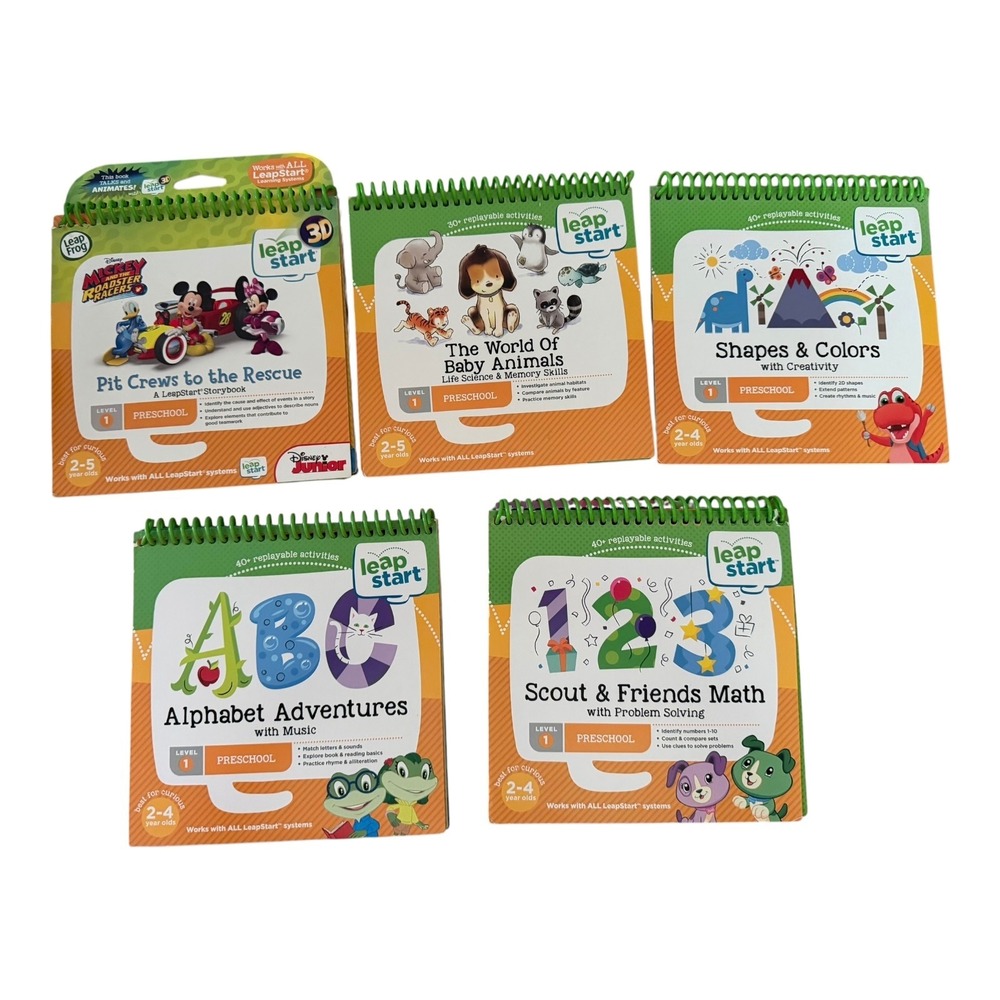 LeapFrog LeapStart Level 1 Preschool Activity Book Lot 5 Mickey ABCs 123s 2-5yr